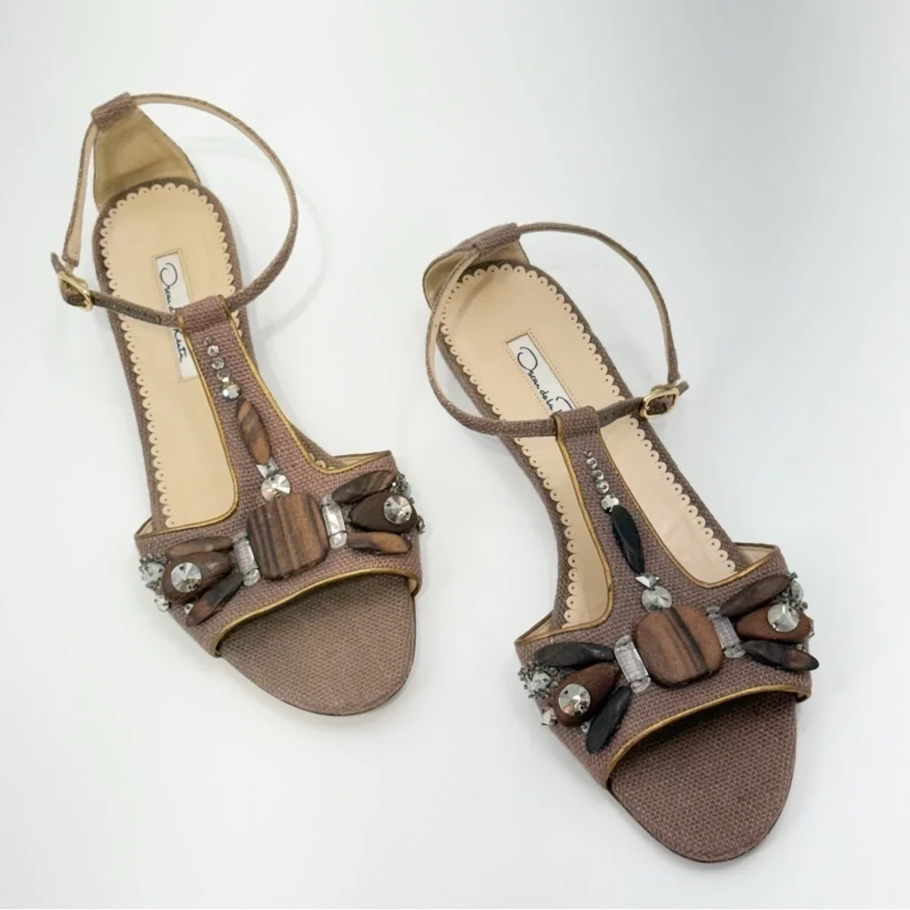 Oscar de la Renta Embellished T Strap Sandals Women EU 37 Made in Italy